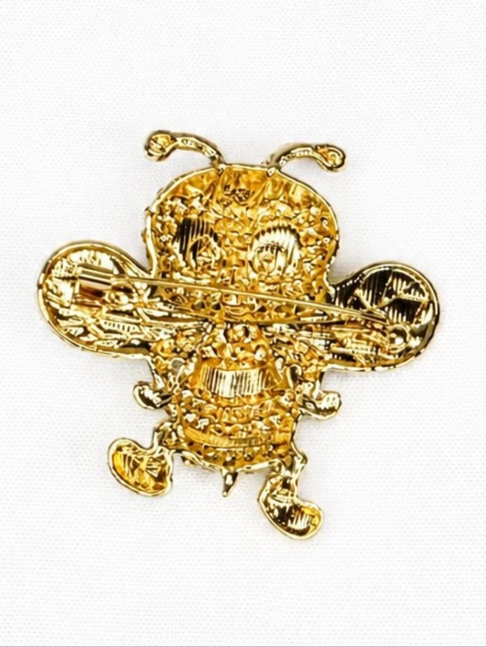 💎 Rhinestone Bumble Bee Brooch Pin Gold Tone Black Enamel Whimsical Statement